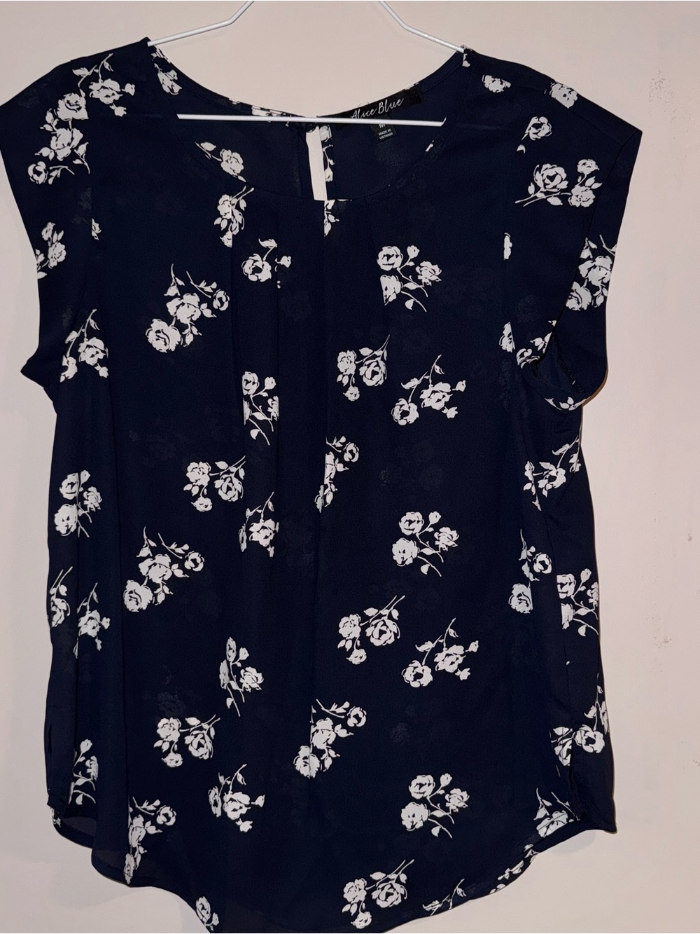 Alice Blue Black and White Floral Cap-Sleeve Blouse